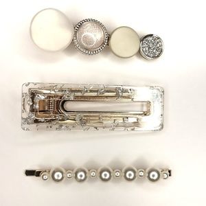 3 Hair pin clip barrettes white Large Oversized